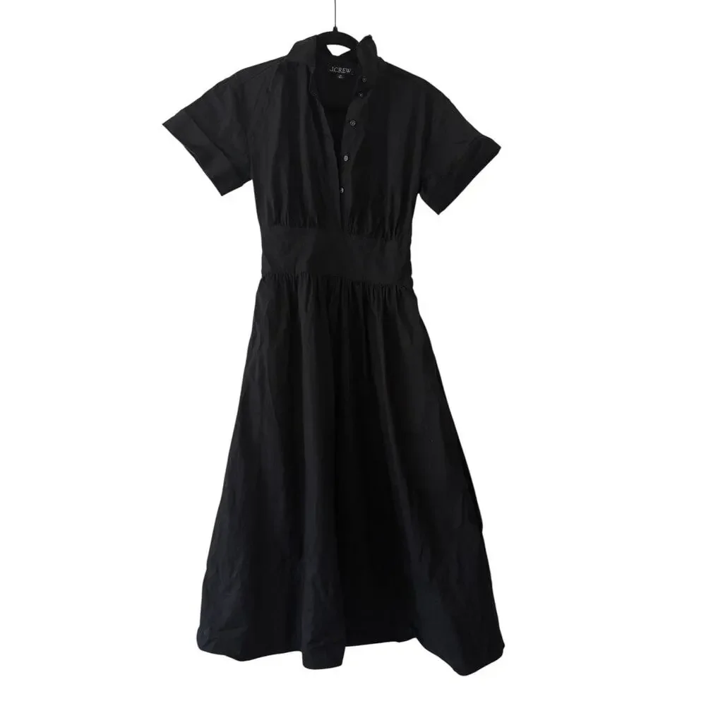 j.‎ crew fitted-waist shirtdress stretch cotton poplin black by926 women size 00
